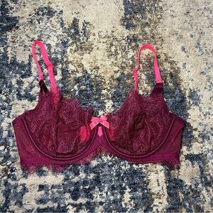 Victoria’s Secret Very Sexy Unlined Demi Hot Pink & Purple Laced Wired Bra 32D